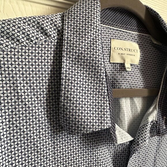 Men's Construct XXL Blue Geometric Print 4-way Stretch Button Up Shirt Flip Cuff - Picture 1 of 13
